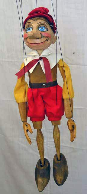 MARIONETTE aus Holz zum Selbstaufbauen Typ Pinocchio,mit sehr langen Nase NEU 