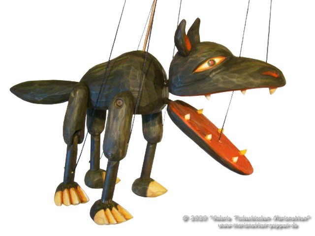 Wolf marionette aus holz